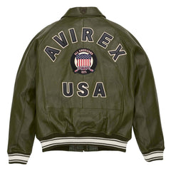 Avirex Olive Green Leather Bomber Jacket – Iconic Aviator Style