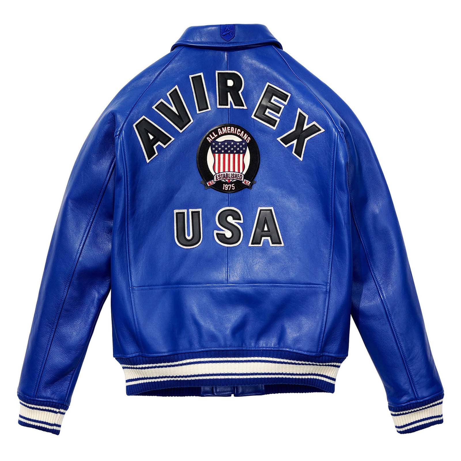 Avirex Navy Blue Leather Bomber Jacket – Iconic Style