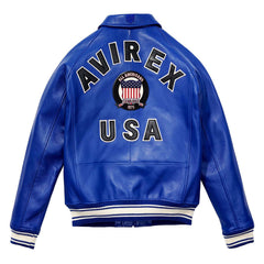 Avirex Navy Blue Leather Bomber Jacket – Iconic Style