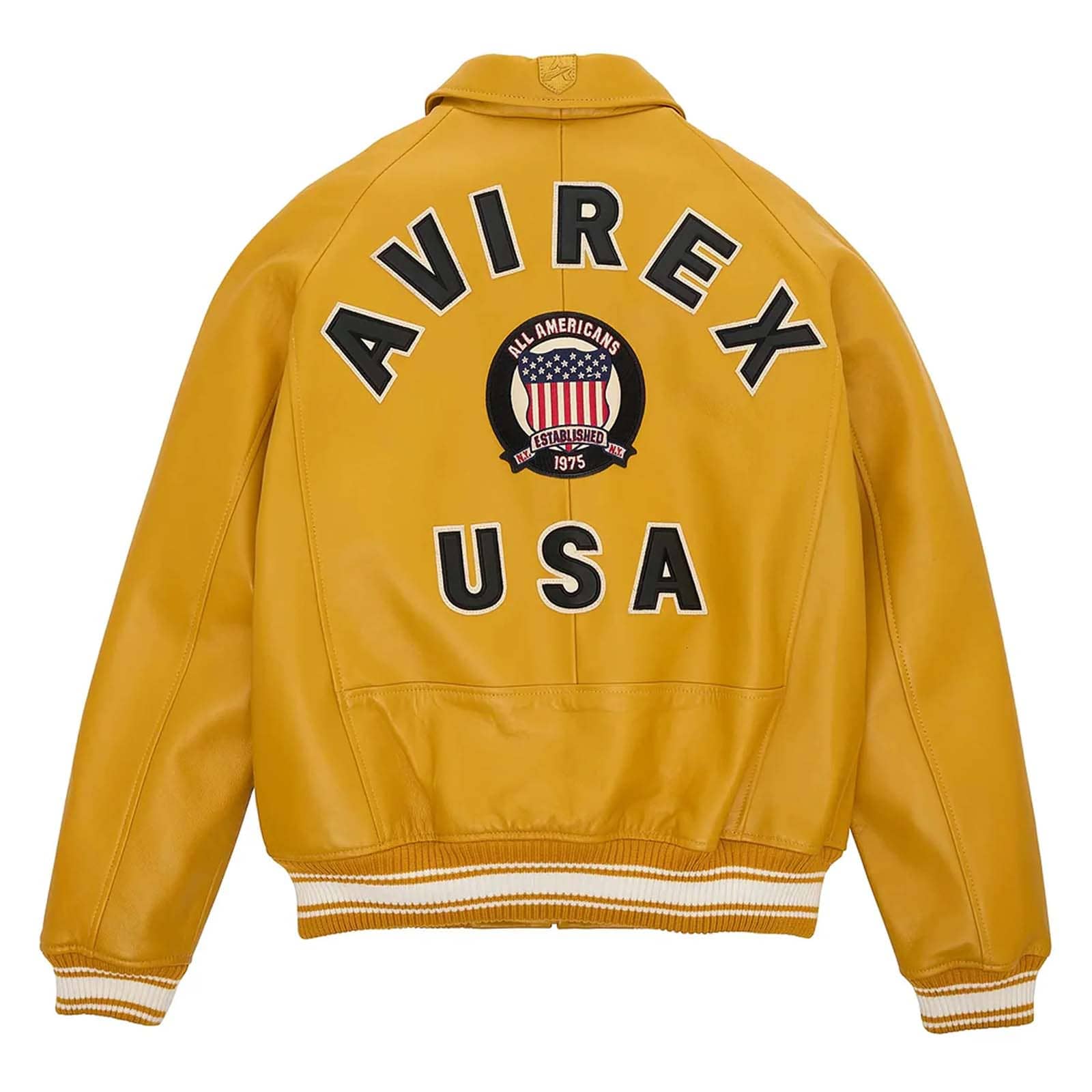 Avirex Yellow Leather Bomber Jacket – Iconic Aviator Style