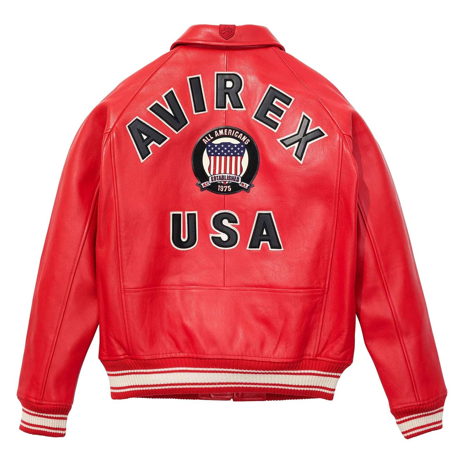 Avirex Red Leather Bomber Jacket – Handcrafted Iconic Style