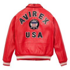 Avirex Red Leather Bomber Jacket – Handcrafted Iconic Style