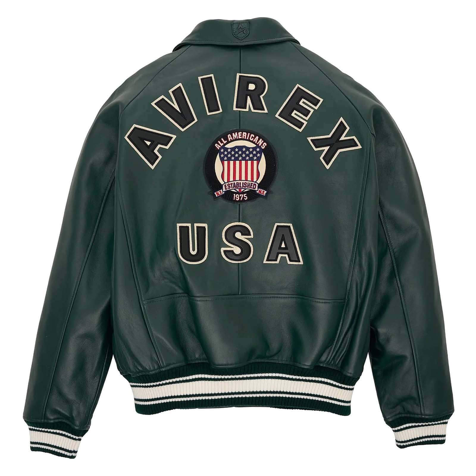Avirex Dark Green Leather Bomber Jacket – Iconic Aviator Style