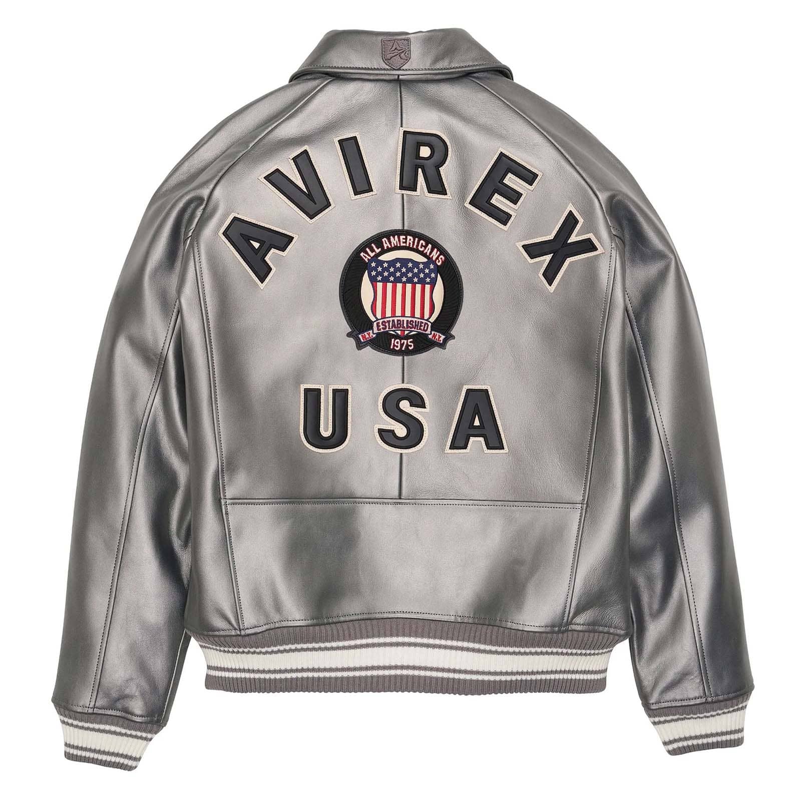Avirex Silver Leather Bomber Jacket – Handmade Iconic Style