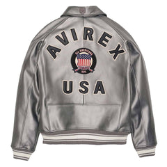 Avirex Silver Leather Bomber Jacket – Handmade Iconic Style