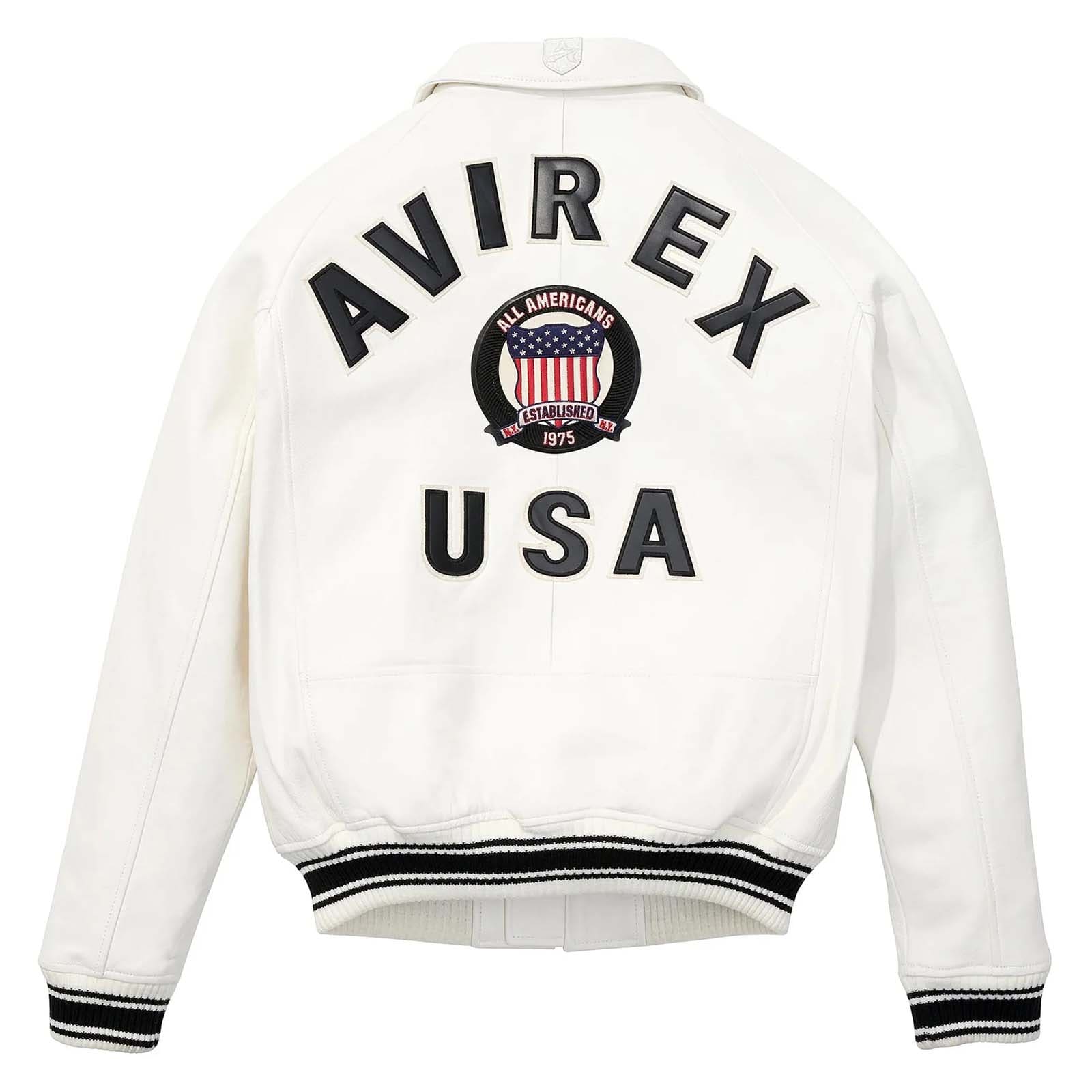 Avirex White Leather Bomber Jacket – Iconic Aviator Style