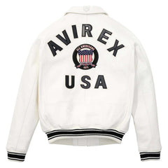 Avirex White Leather Bomber Jacket – Iconic Aviator Style