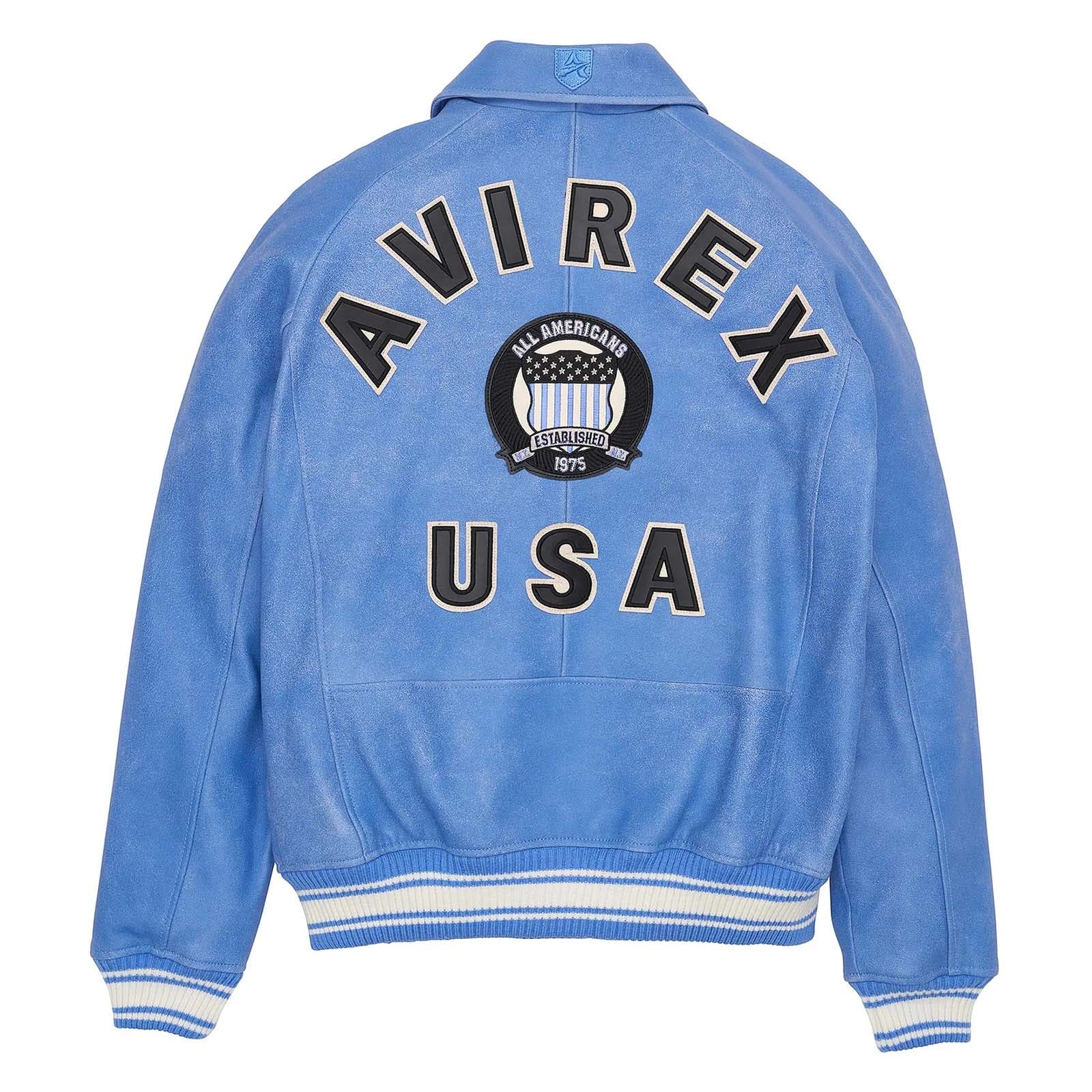Avirex Denim Blue Leather Bomber Jacket – Iconic Style