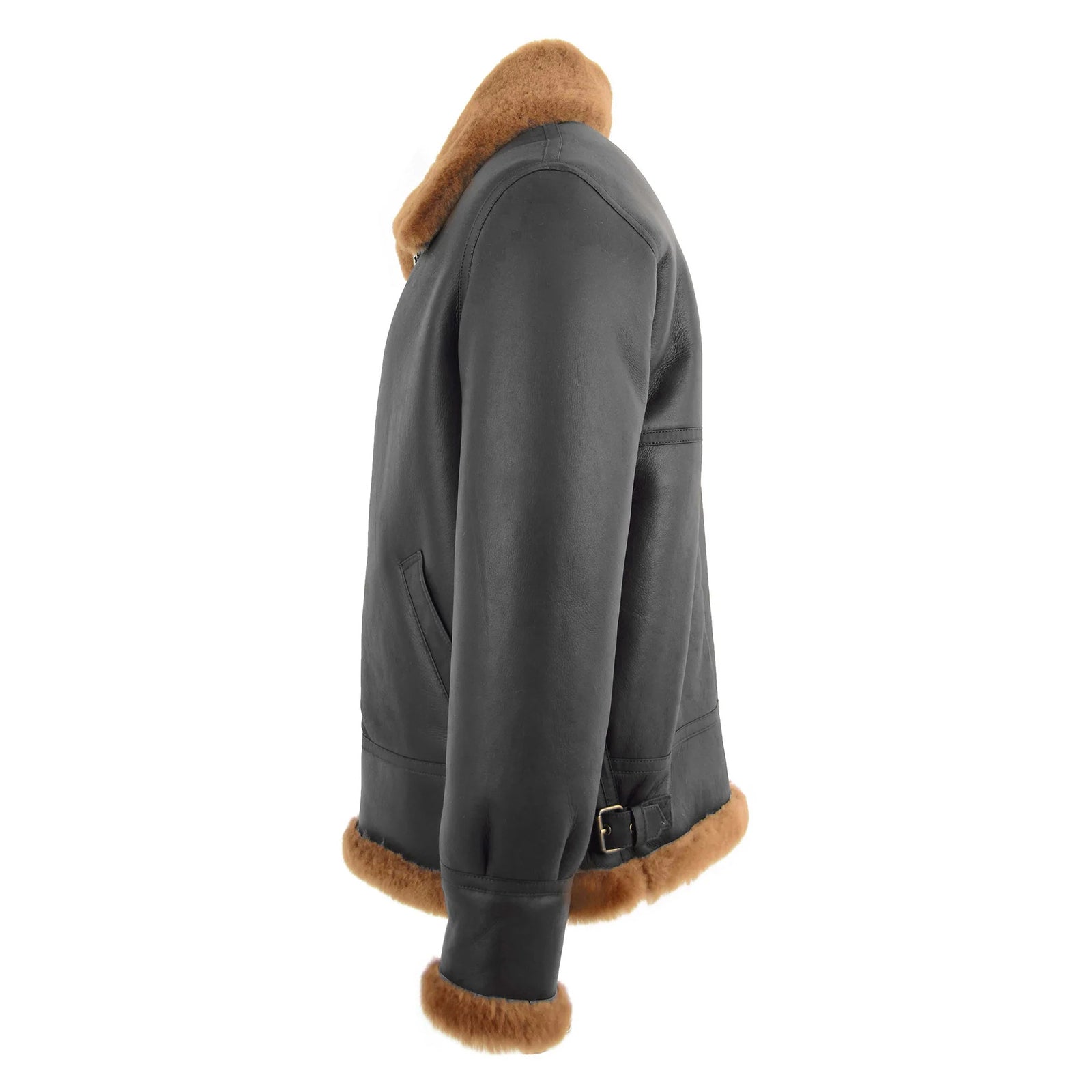 Men's Black B3 Leather Bomber Jacket with Ginger Shearling Collar