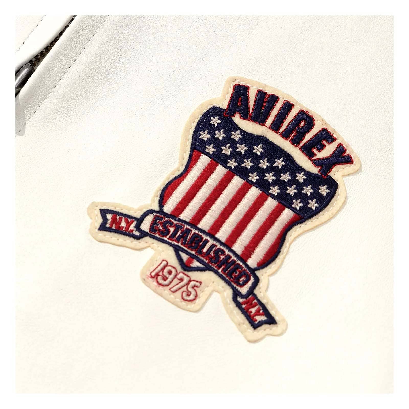 Avirex White Leather Bomber Jacket – Iconic Aviator Style