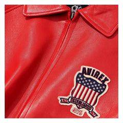 Avirex Red Leather Bomber Jacket – Handcrafted Iconic Style