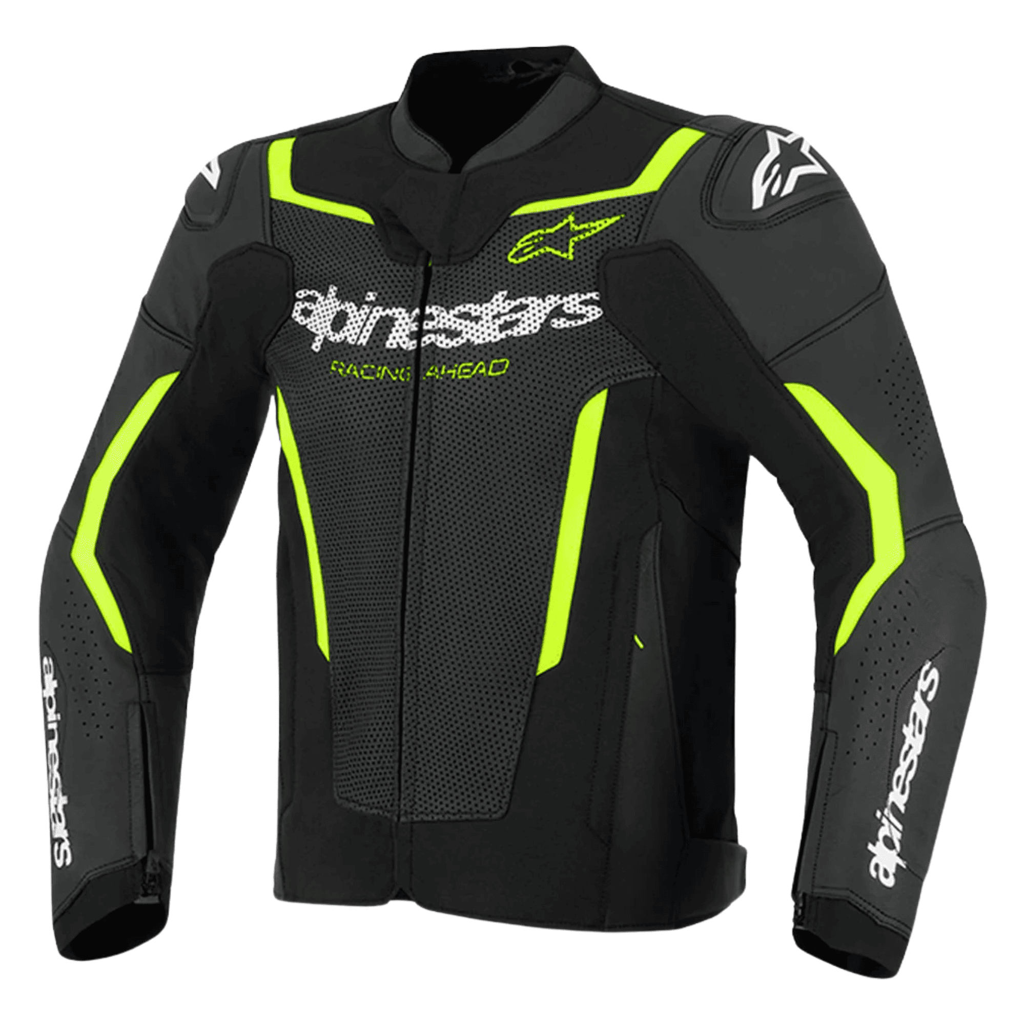 Alpinestars GP Force V2 Air Leather Motorcycle Jacket – Black/Yellow Fluo | Tech-Air® Ready | Perforated Panels | Nucleon Flex Plus & DFS Protection | CE Sport Fit Riding Jacket for Men