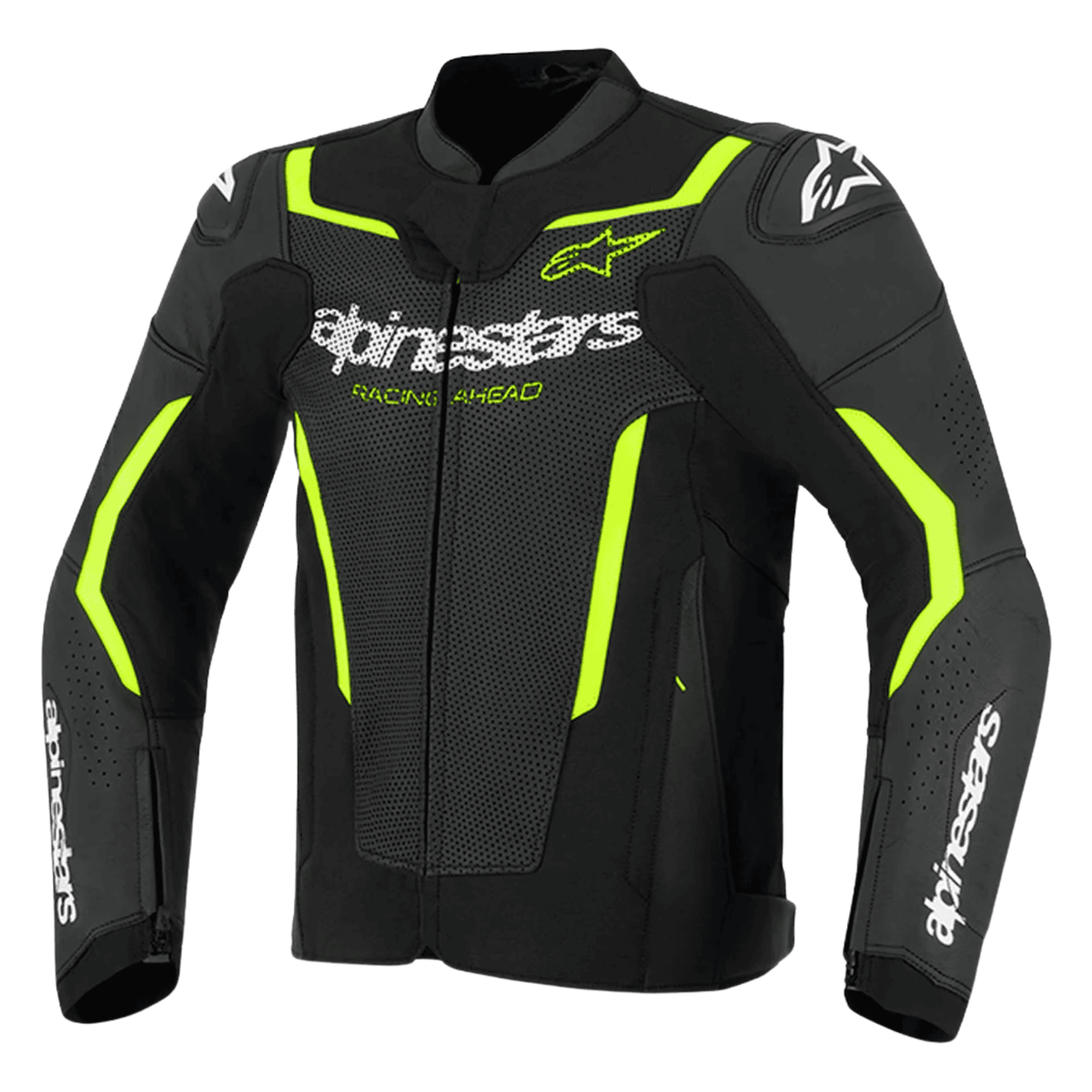 Alpinestars GP Force V2 Air Leather Motorcycle Jacket – Black/Yellow Fluo | Tech-Air® Ready | Perforated Panels | Nucleon Flex Plus & DFS Protection | CE Sport Fit Riding Jacket for Men