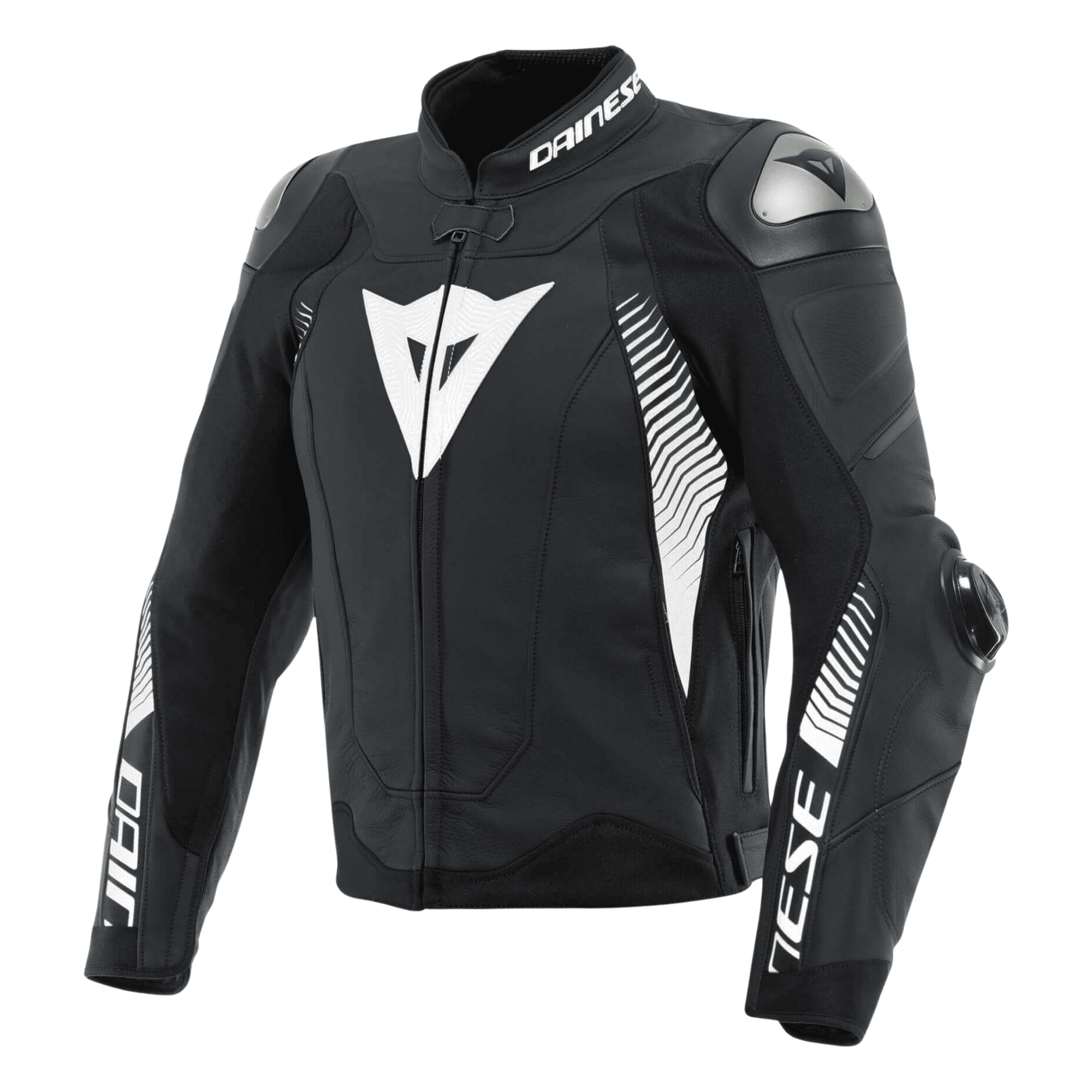 Dainese Super Speed 4 Men’s Black Leather Motorcycle Jacket White Logos