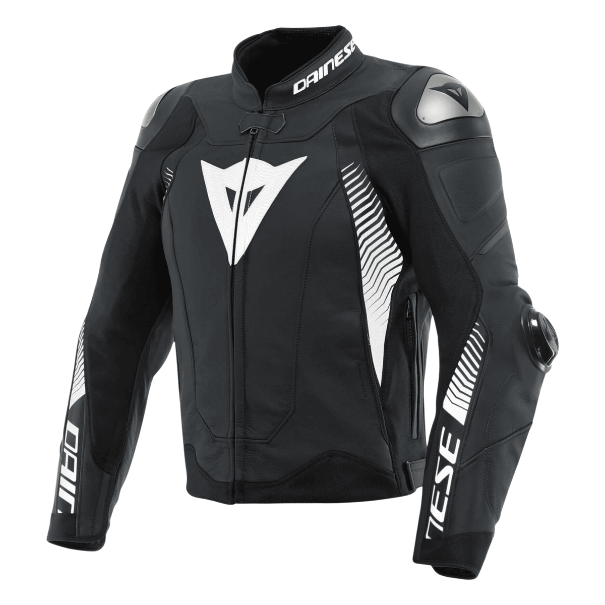 Dainese Super Speed 4 Men’s Black Leather Motorcycle Jacket White Logos