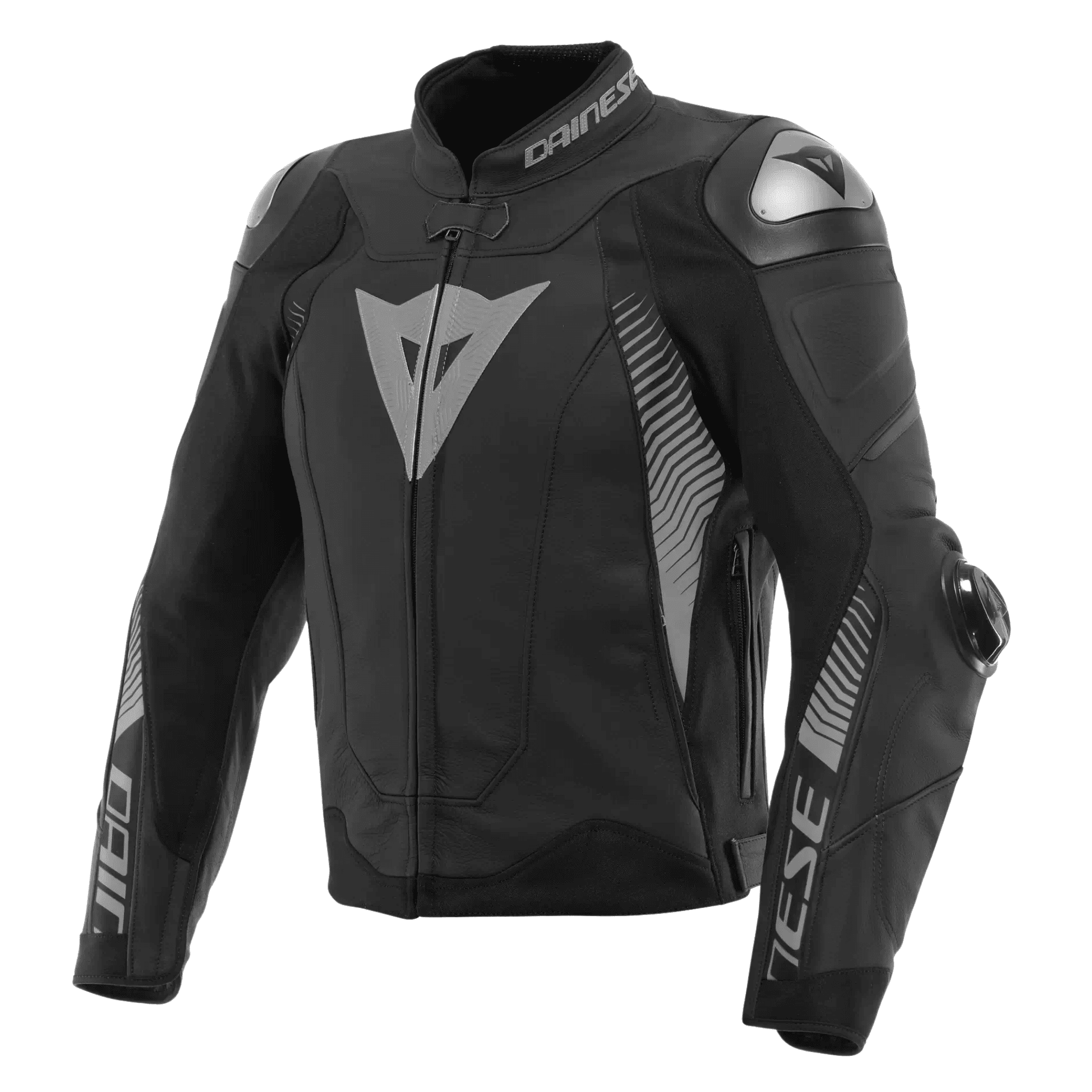 Dainese Super Speed 4 Men’s Black Leather Motorcycle Jacket Grey Logos