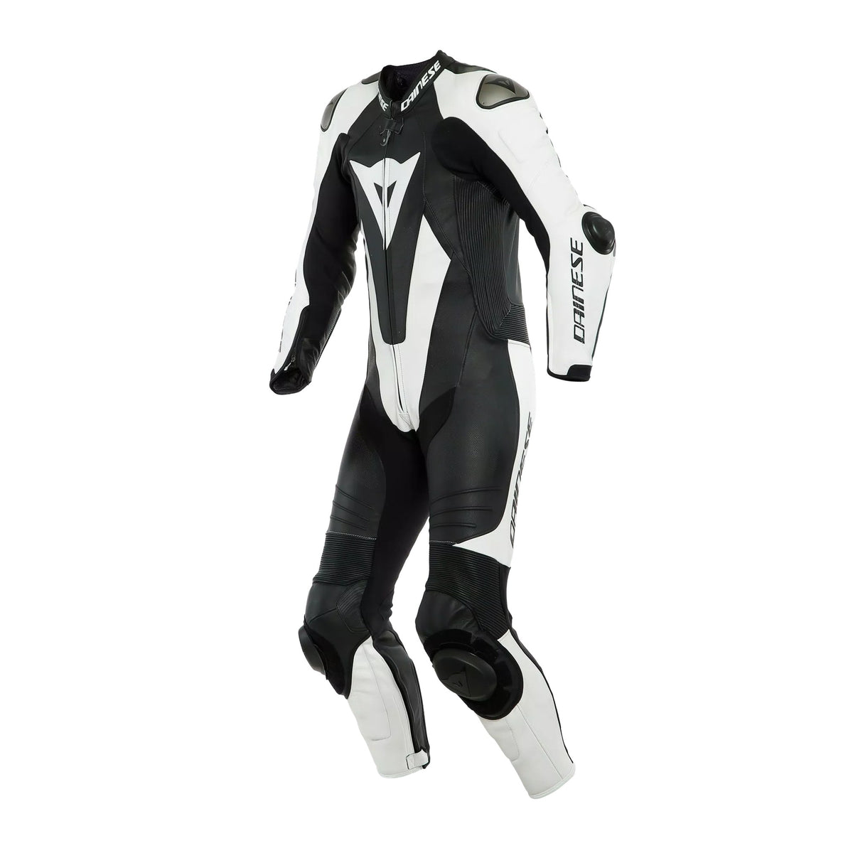 Dainese Laguna Seca 6 Perforated One-Piece Leather Racing Suit – Black/White | 1.2mm Tutu Cowhide | EN 1621.1 Level 2 Armor | RSS 4.0 Sliders | CE AAA Certified MotoGP Track Suit for Men