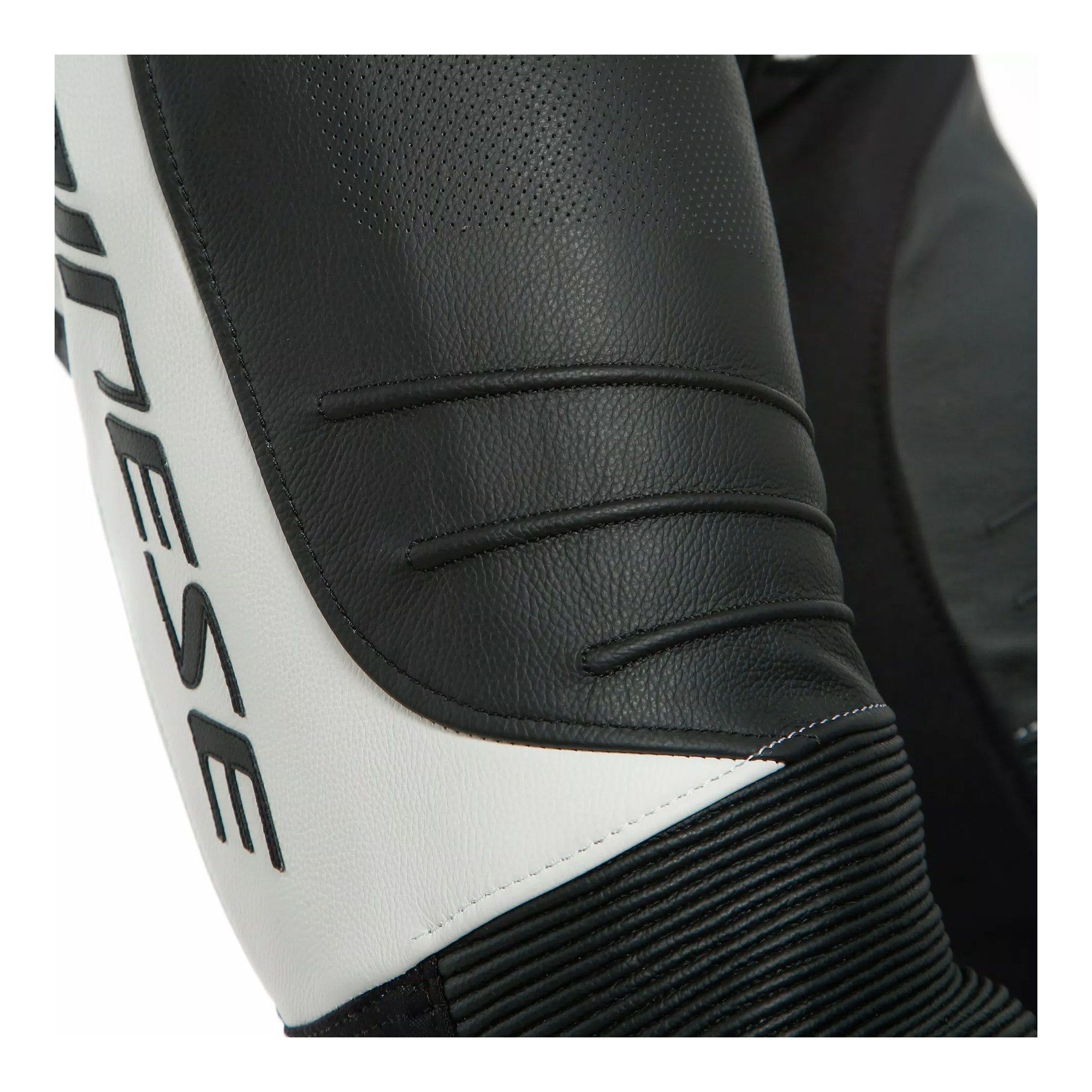 Dainese Laguna Seca 6 Perforated One-Piece Leather Racing Suit – Black/White | 1.2mm Tutu Cowhide | EN 1621.1 Level 2 Armor | RSS 4.0 Sliders | CE AAA Certified MotoGP Track Suit for Men