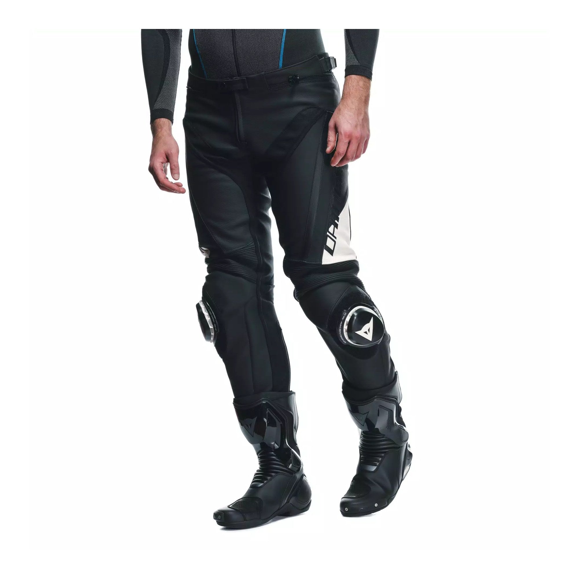 Dainese Delta 4 Men's Leather Motorcycle Pants – Black/White | D-Skin Tutu Cowhide | RSS Knee Sliders | S1 Stretch Inserts | Pro-Shape 2.0 Hip Protection | CE Sport Riding Pants