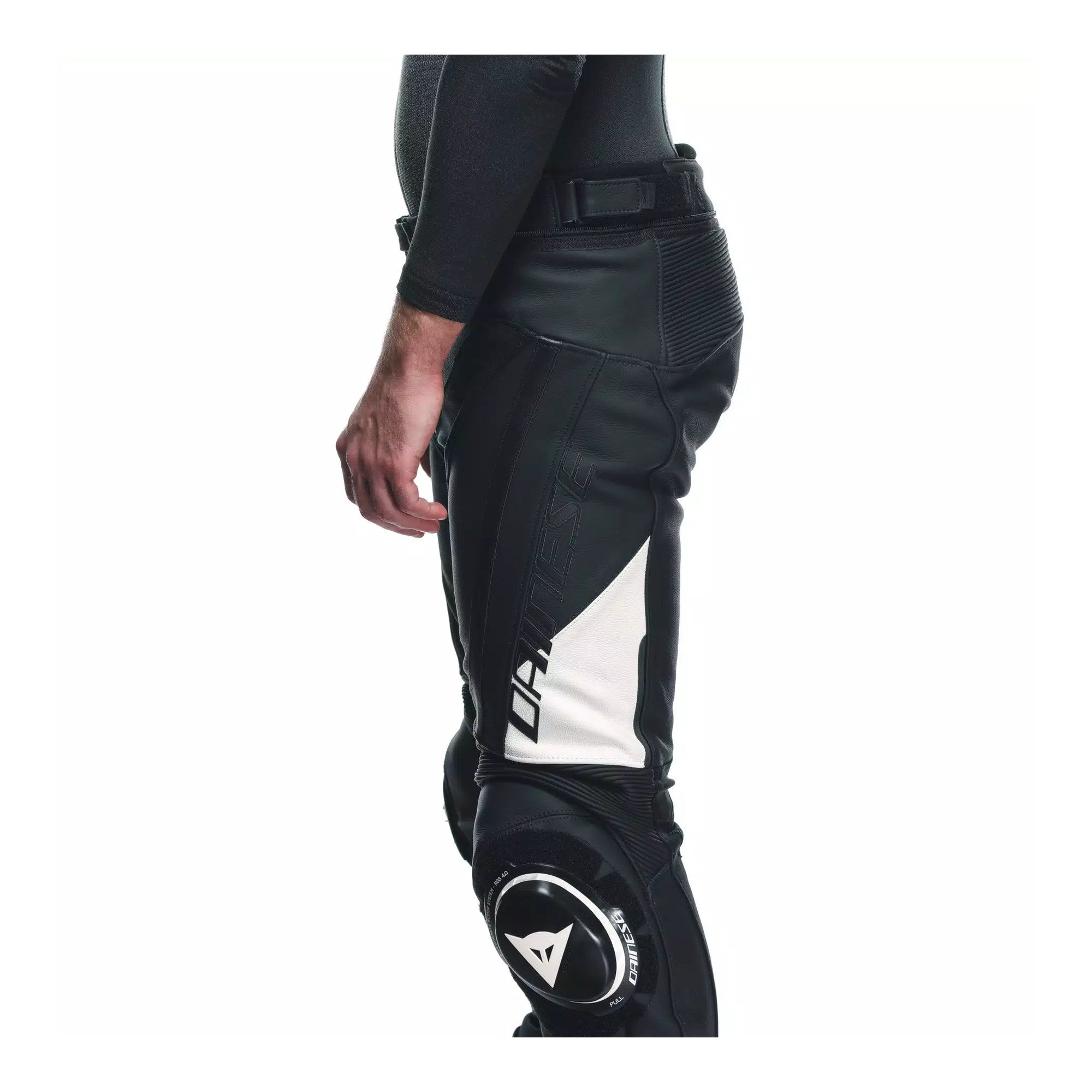 Dainese Delta 4 Men's Leather Motorcycle Pants – Black/White | D-Skin Tutu Cowhide | RSS Knee Sliders | S1 Stretch Inserts | Pro-Shape 2.0 Hip Protection | CE Sport Riding Pants