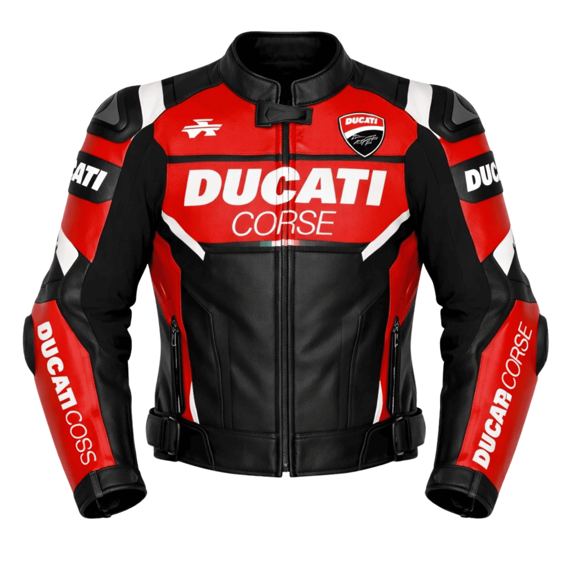 Men’s Ducati Corse Style Leather Motorcycle Jacket with CE Armor