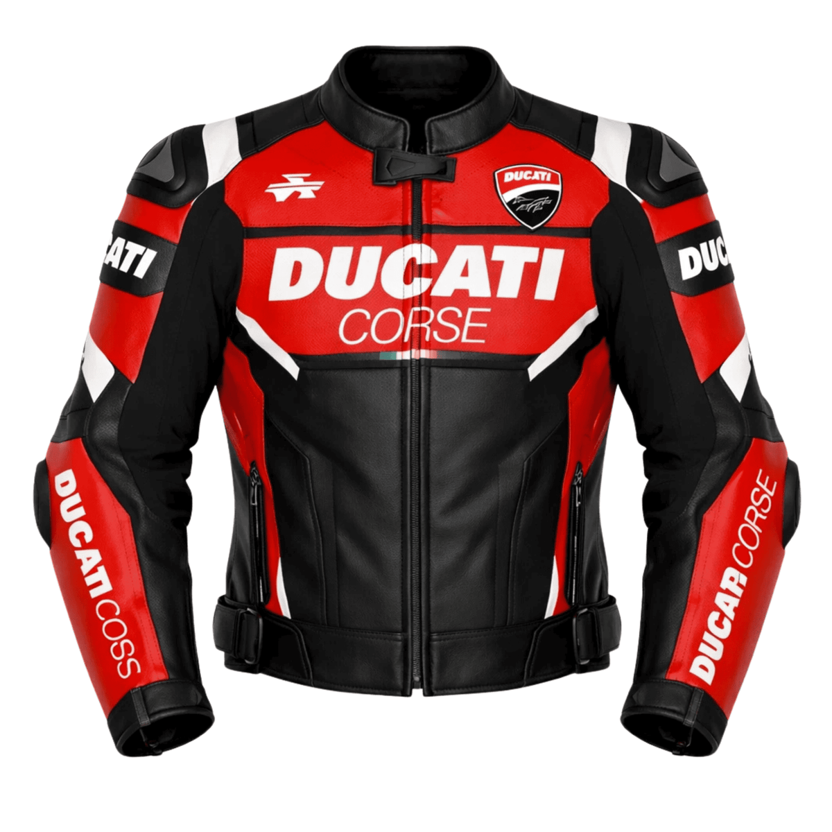 Men’s Ducati Corse Style Leather Motorcycle Jacket with CE Armor