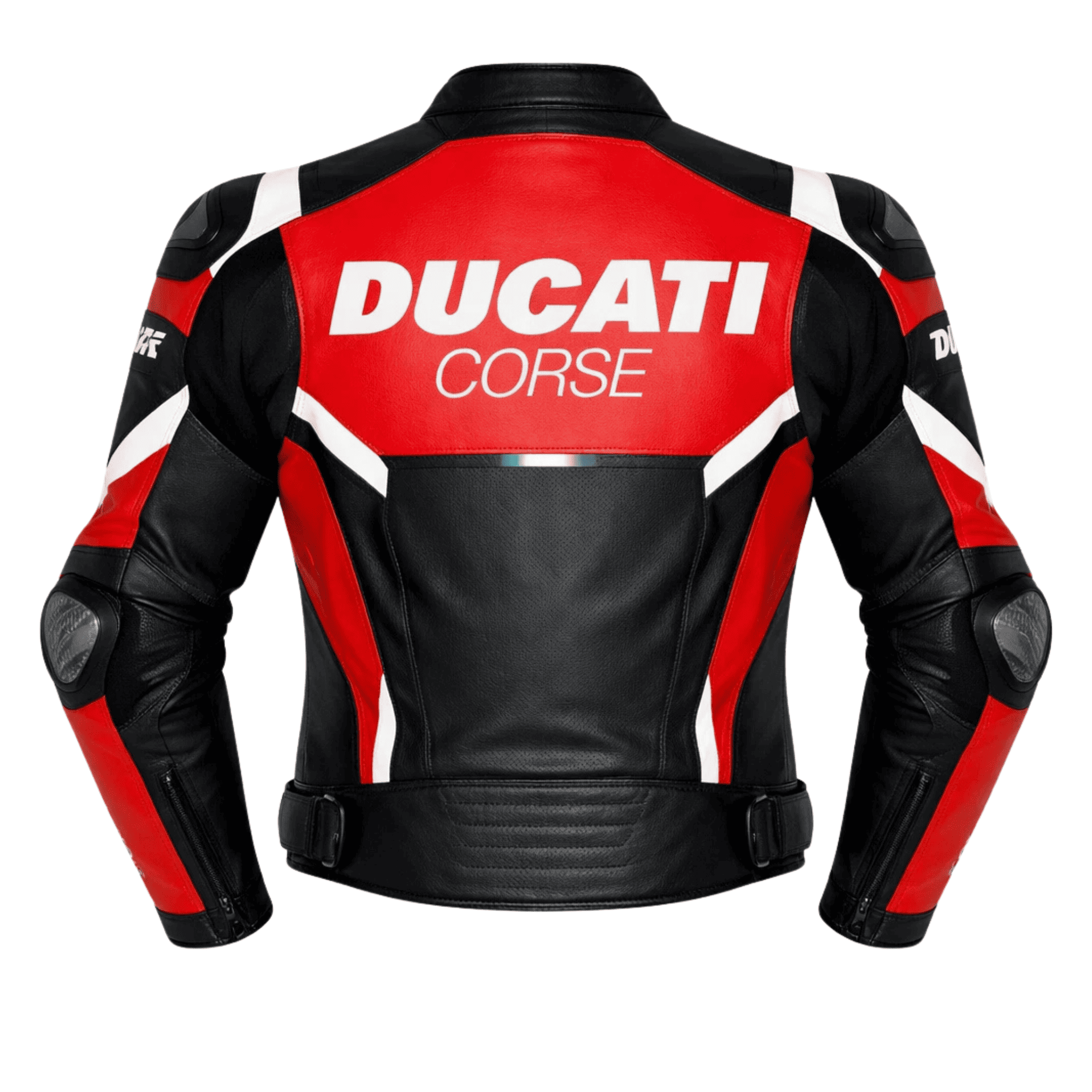 Men’s Ducati Corse Style Leather Motorcycle Jacket with CE Armor