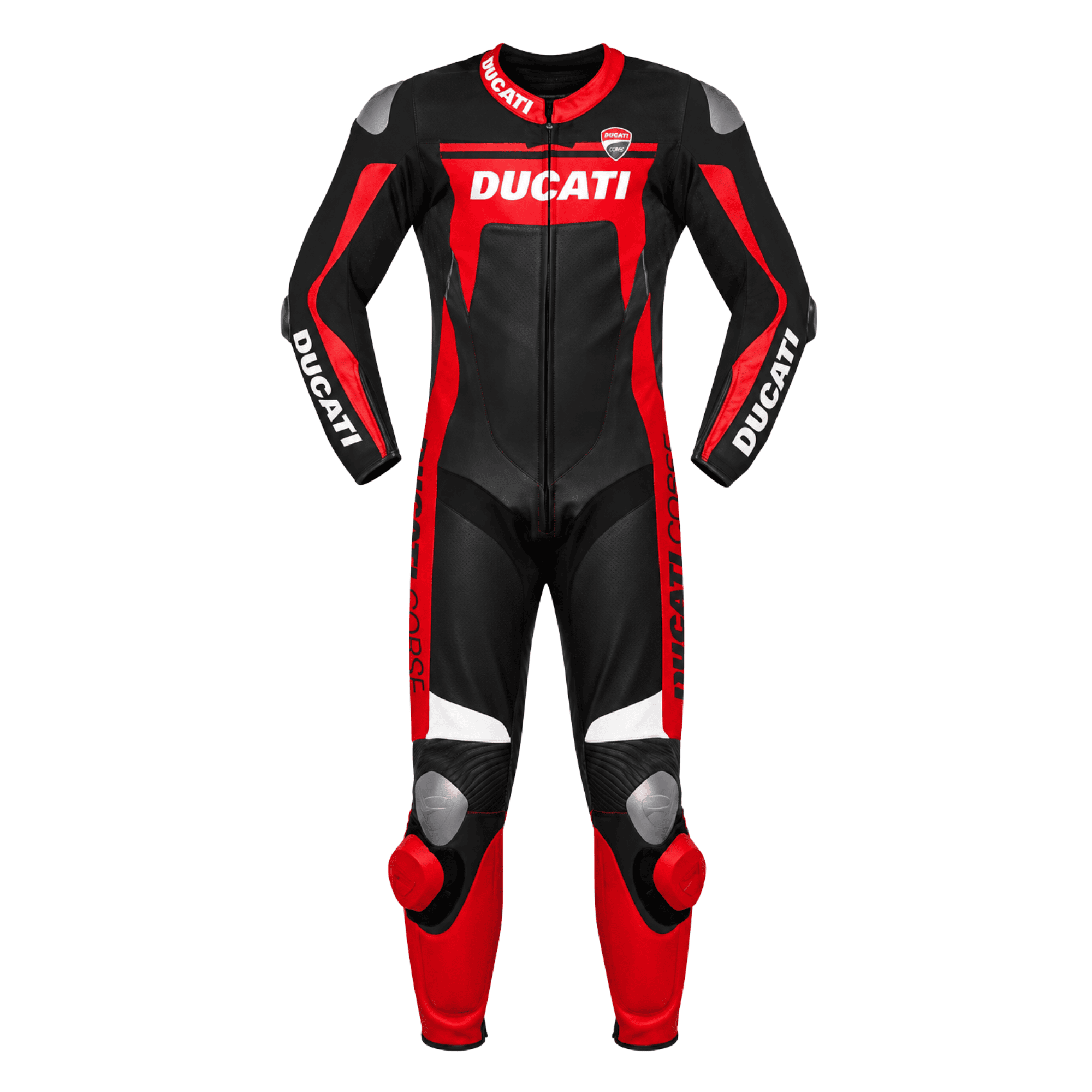 Men’s Ducati Corse Style Black Red Leather Motorcycle Racing Suit