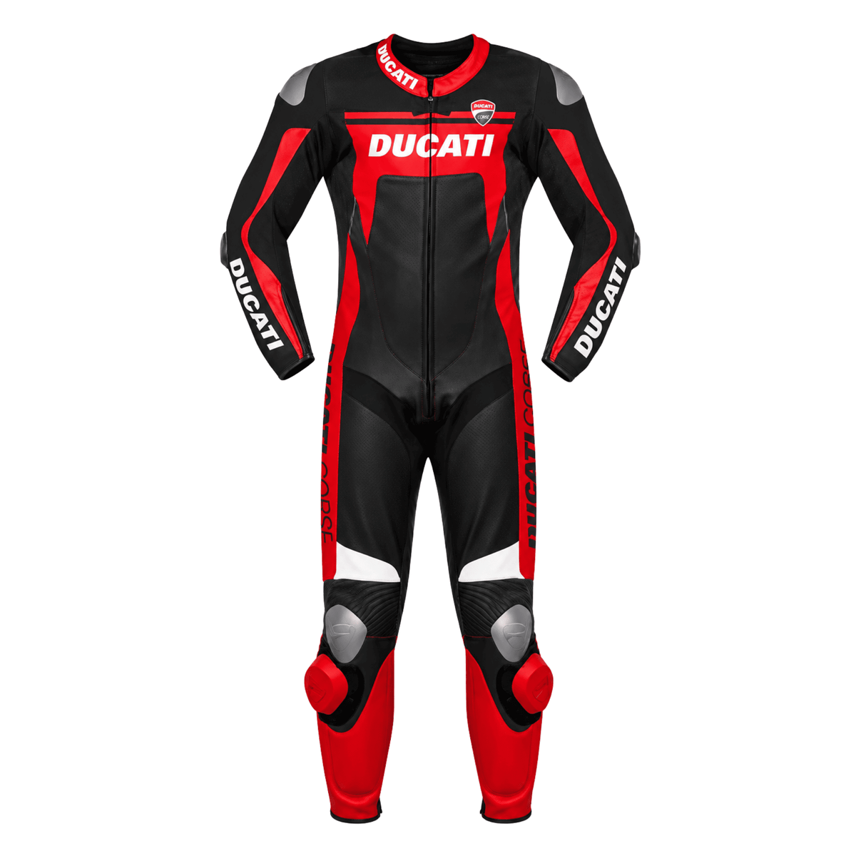 Men’s Ducati Corse Style Black Red Leather Motorcycle Racing Suit