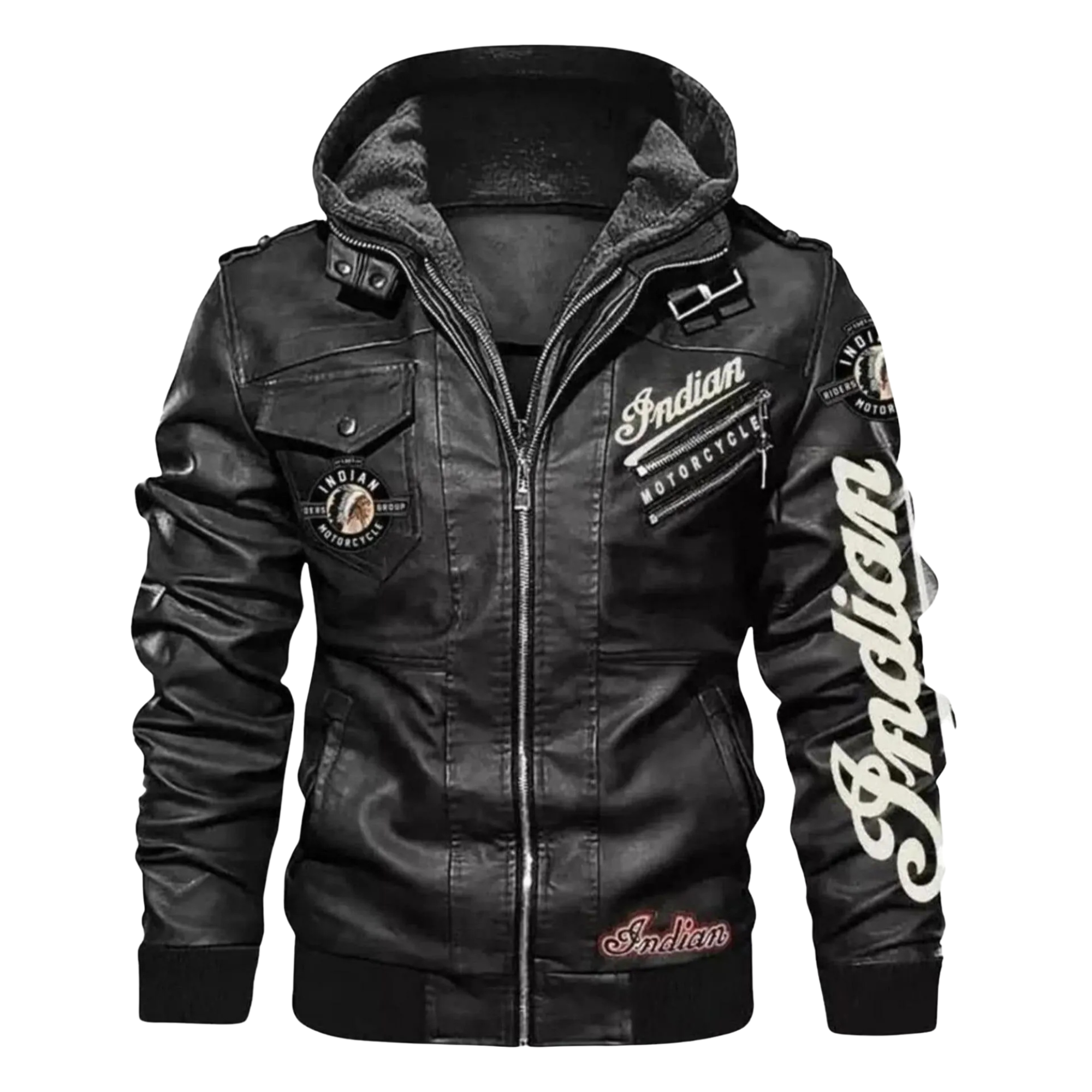 Men’s Indian Motorcycle Hooded Black Leather Biker Jacket