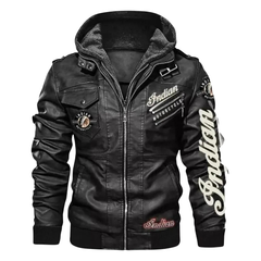 Men’s Indian Motorcycle Hooded Black Leather Biker Jacket