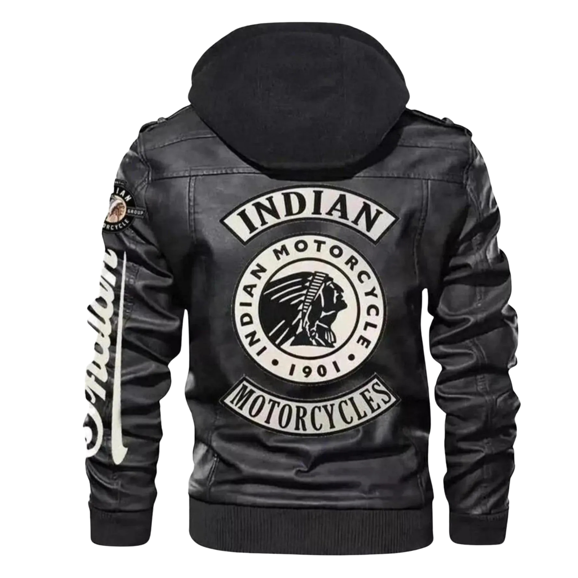 Men’s Indian Motorcycle Hooded Black Leather Biker Jacket