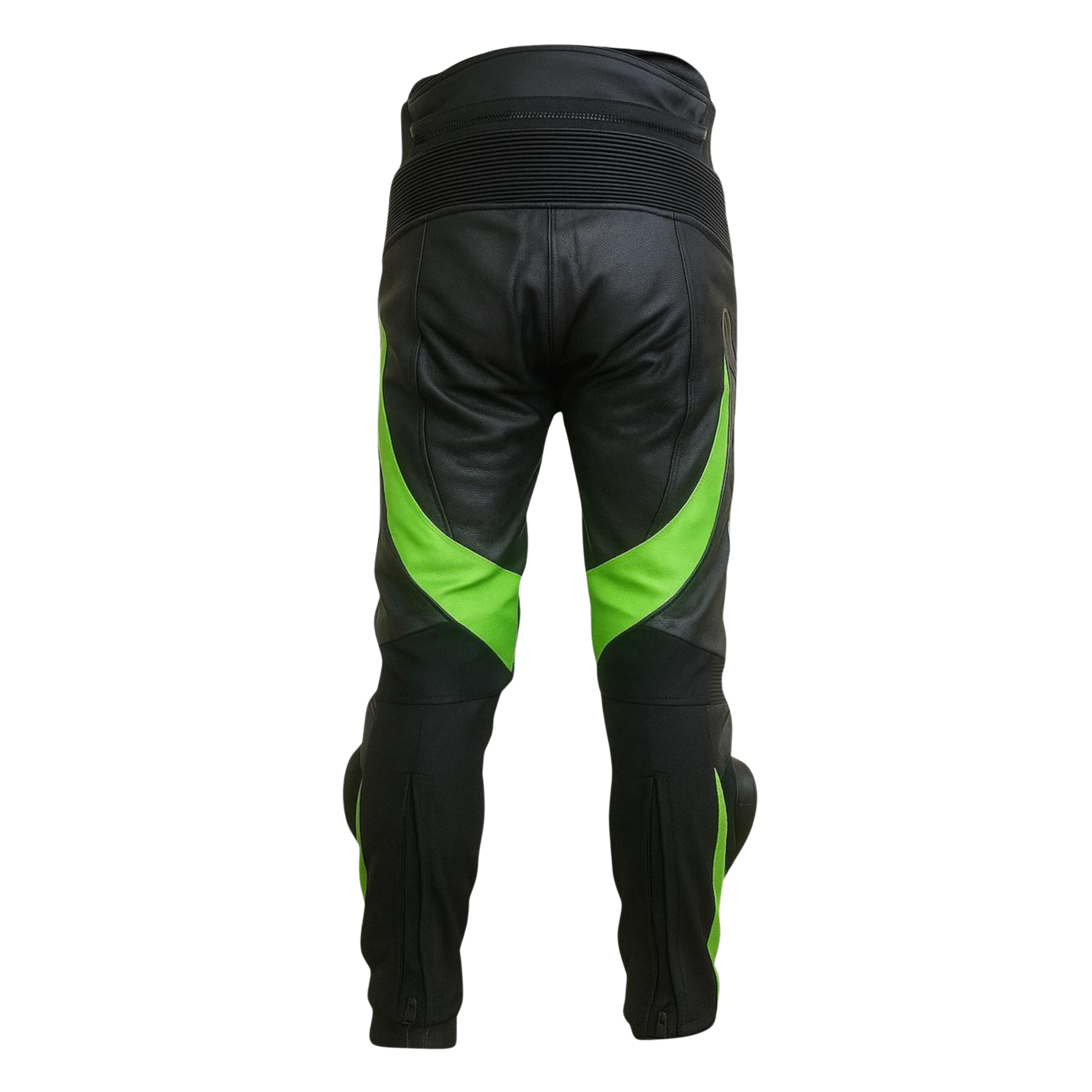 Men’s Kawasaki Black Lime Green Racing Leather Motorcycle Pants with Knee Armor