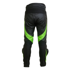 Men’s Kawasaki Black Lime Green Racing Leather Motorcycle Pants with Knee Armor