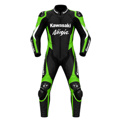 Kawasaki Ninja One-Piece Leather Motorcycle Racing Suit with CE Armor