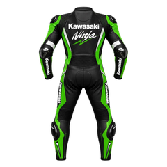 Kawasaki Ninja One-Piece Leather Motorcycle Racing Suit with CE Armor