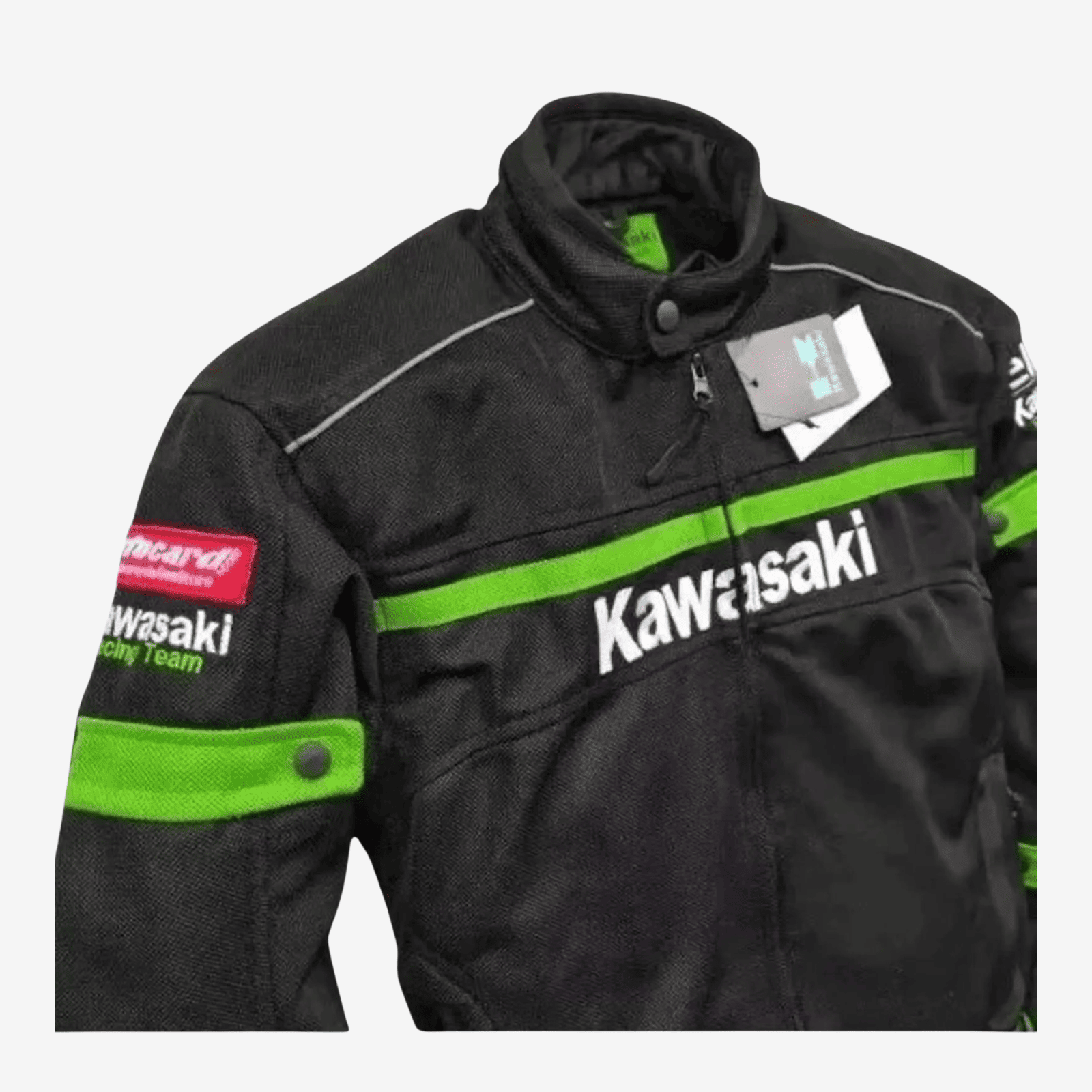 Men’s Kawasaki Black Green Mesh Motorcycle Jacket – Breathable & Windproof