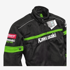 Men’s Kawasaki Black Green Mesh Motorcycle Jacket – Breathable & Windproof