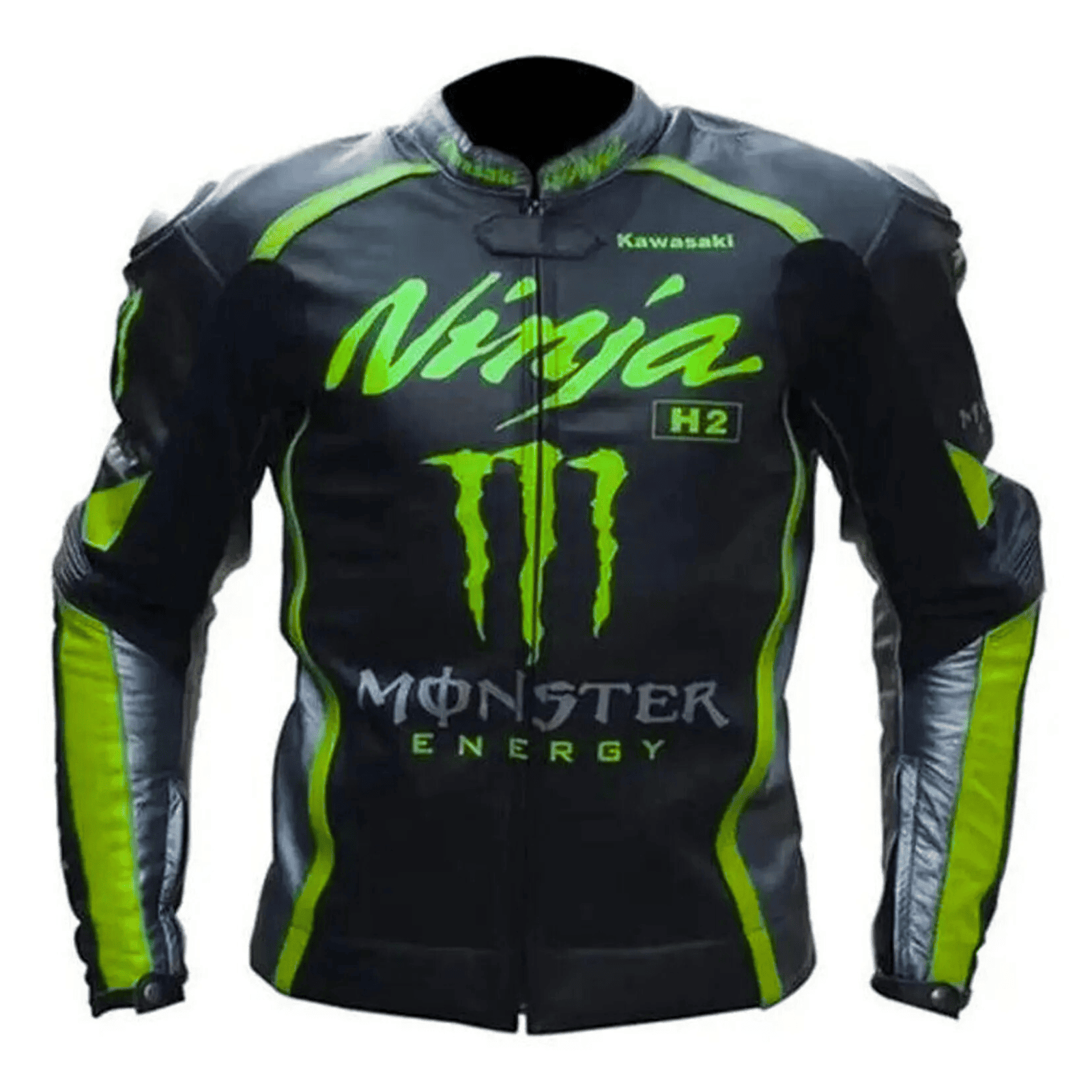 Men’s Kawasaki Black Racing Leather Motorcycle Jacket with CE Armor