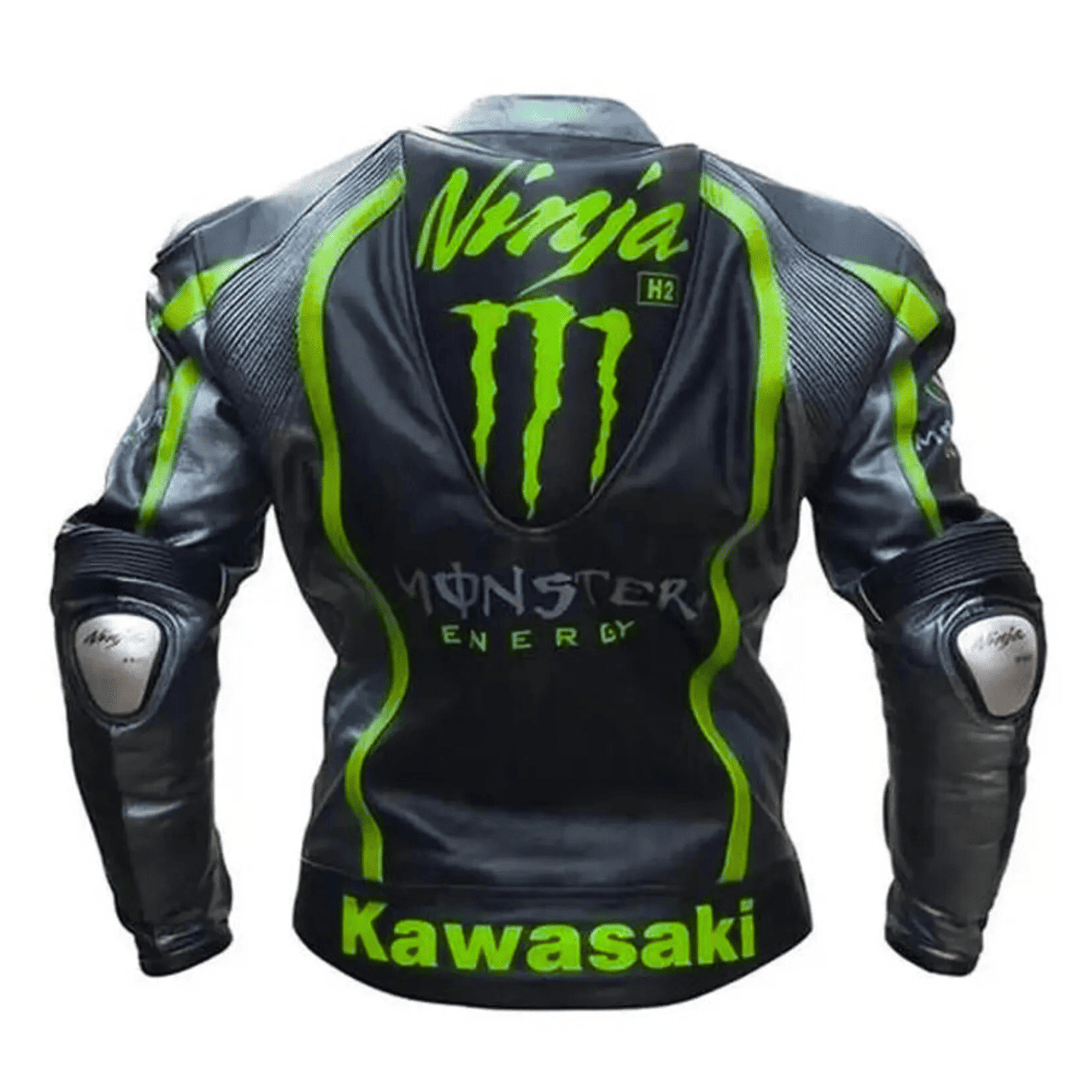Men’s Kawasaki Black Racing Leather Motorcycle Jacket with CE Armor