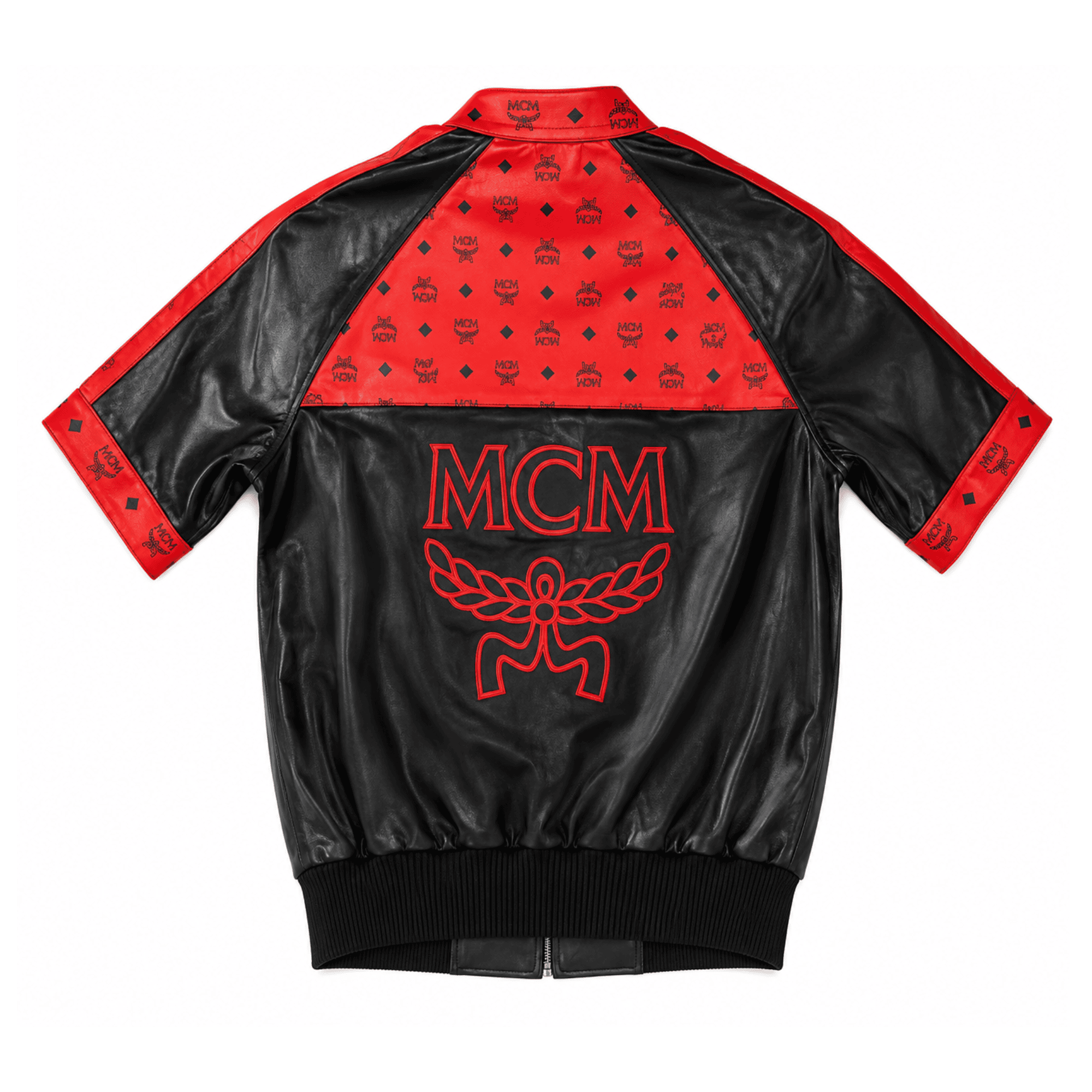 MCM Inspired Black Red Leather Jacket Shorts Set with Hat