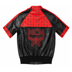 MCM Inspired Black Red Leather Jacket Shorts Set with Hat