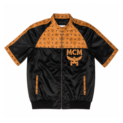 MCM Inspired Black Cognac Leather Jacket Shorts Set with Hat