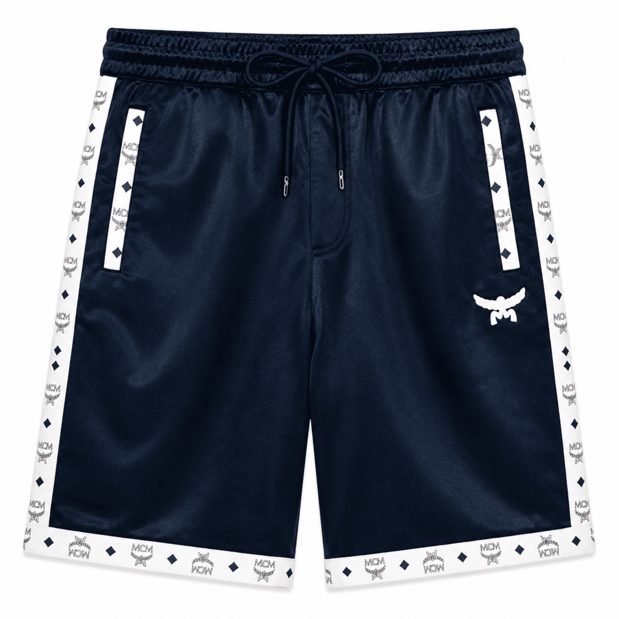 MCM Inspired Blue White Leather Jacket Shorts Set with Hat