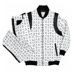 MCM Inspired Black White Real Leather Tracksuit Set with Hat