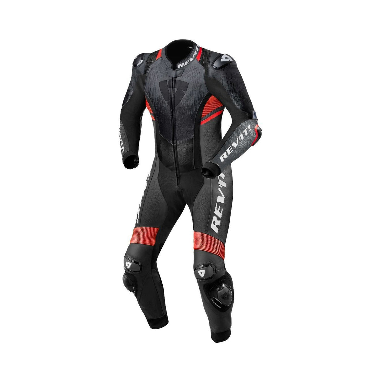 REV'IT! Control One-Piece Leather Race Suit – Black/Neon Red | Airbag Ready | Monaco Cowhide | BETAC Armor | PWR Shell Panels | CE AAA Certified MotoGP-Derived Racing Suit for Men