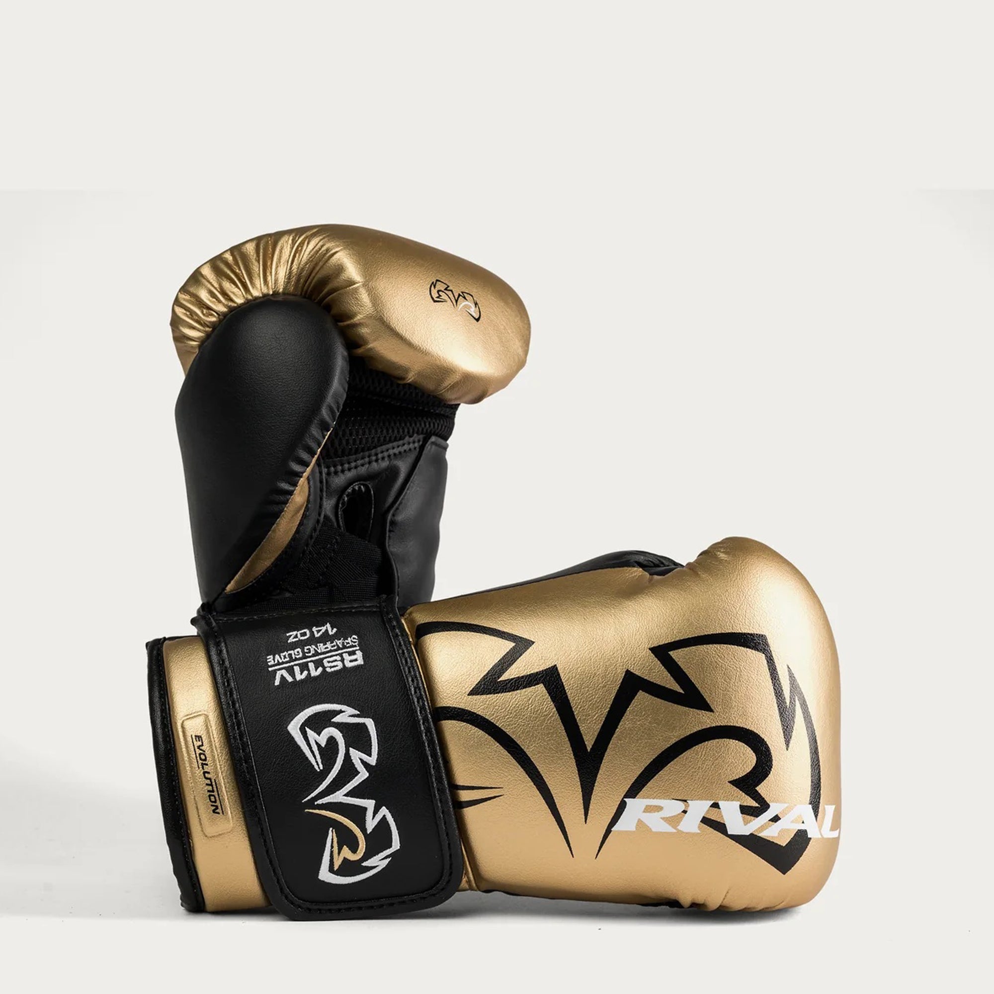 Rival RS11V Evolution Sparring Gloves – Gold/Black | WristLock 2 Support System | Premium Leather Boxing Sparring Gloves for Training & Competition Preparation