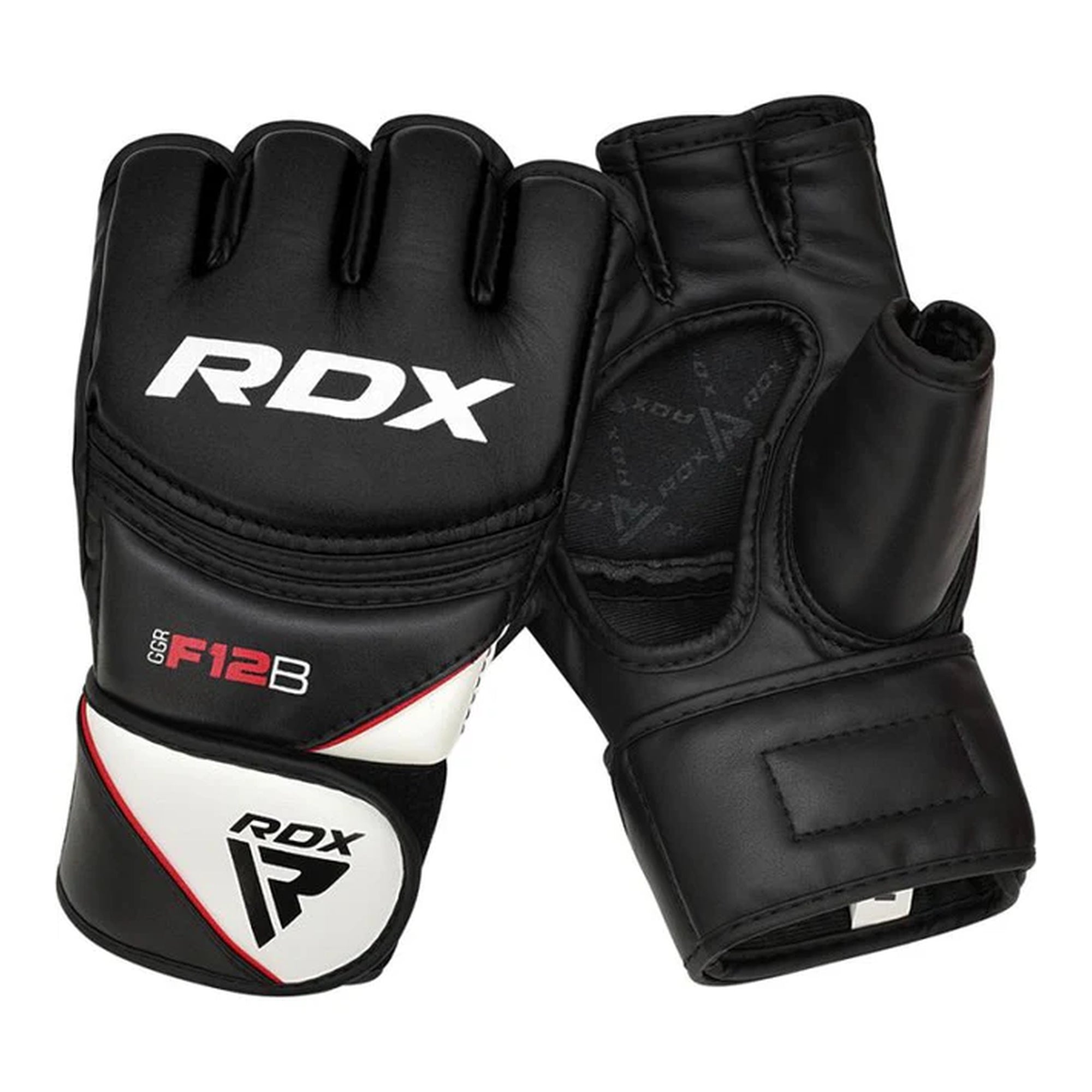 RDX F12B MMA Grappling Gloves – Black | Maya Hide™ Leather | PC-3™ Shock-Diffusing Padding | Open Palm Design | Training & Sparring MMA Gloves for Striking & Grappling