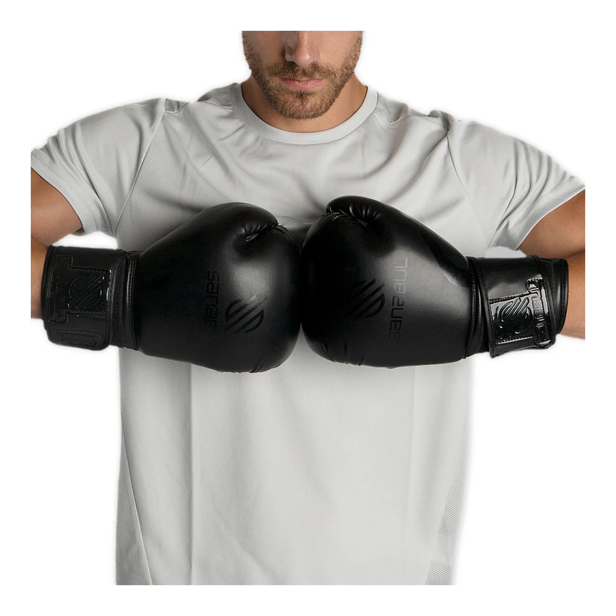 Sanabul Essential Gel Boxing Gloves – All Black | Gel-Infused Impact Protection | Engineered Leather | Ventilated Mesh Palm | Boxing, Kickboxing, MMA & Heavy Bag Training Gloves