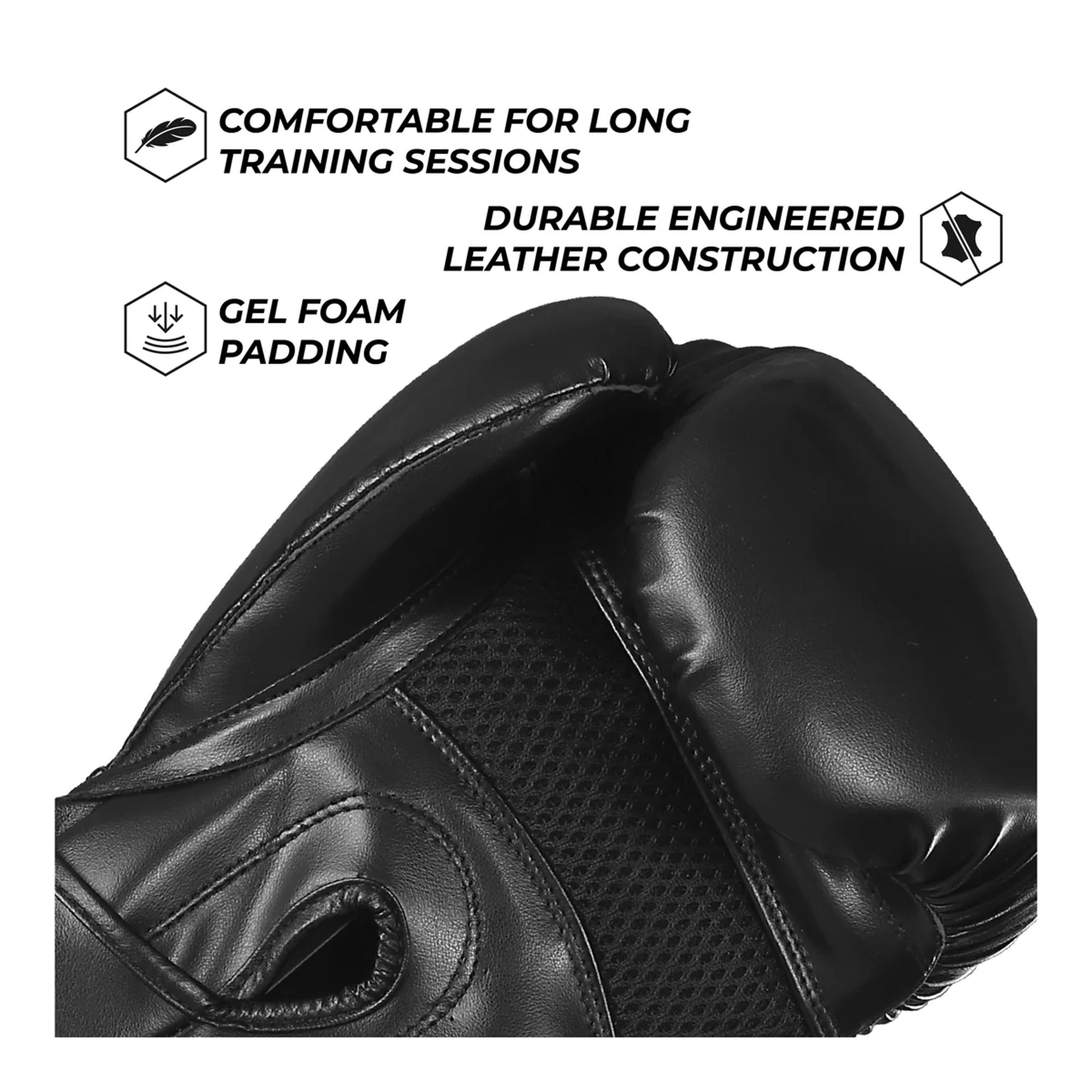 Sanabul Essential Gel Boxing Gloves – All Black | Gel-Infused Impact Protection | Engineered Leather | Ventilated Mesh Palm | Boxing, Kickboxing, MMA & Heavy Bag Training Gloves